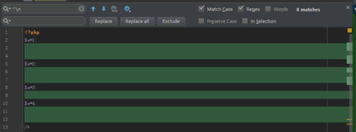 phpstorm 正则匹配删除空行、注释行(替换注释行为空行) phpstorm 正则匹配删除空行、注释行(替换注释行为空行)